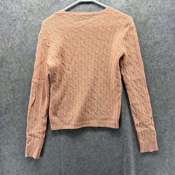 Ralph Lauren Sport Sweater Womens Medium Peach Cable Knit 100% Wool Pullover - Picture 2 of 10